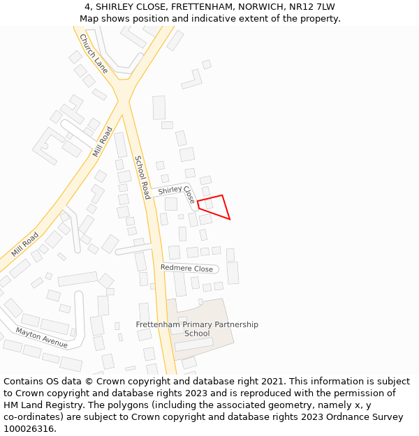 4, SHIRLEY CLOSE, FRETTENHAM, NORWICH, NR12 7LW: Location map and indicative extent of plot