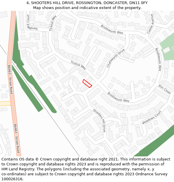 4, SHOOTERS HILL DRIVE, ROSSINGTON, DONCASTER, DN11 0FY: Location map and indicative extent of plot