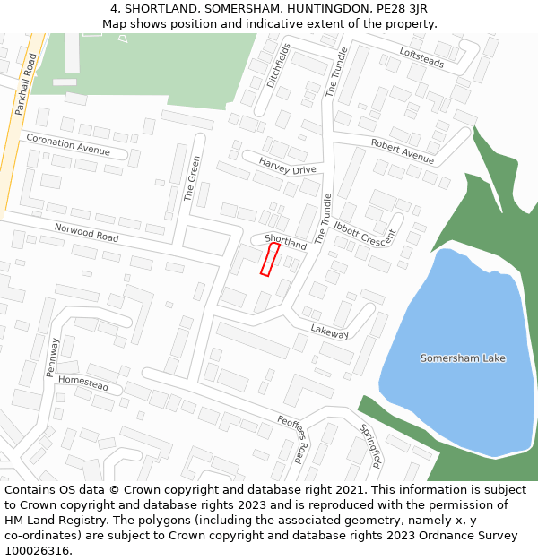 4, SHORTLAND, SOMERSHAM, HUNTINGDON, PE28 3JR: Location map and indicative extent of plot