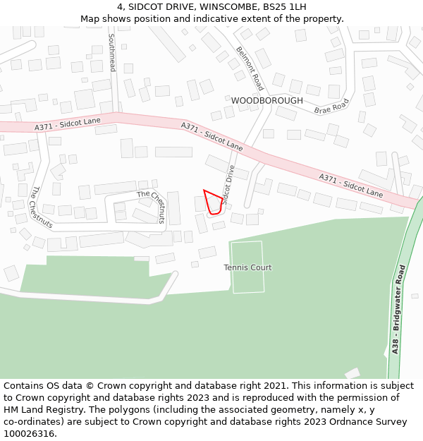 4, SIDCOT DRIVE, WINSCOMBE, BS25 1LH: Location map and indicative extent of plot