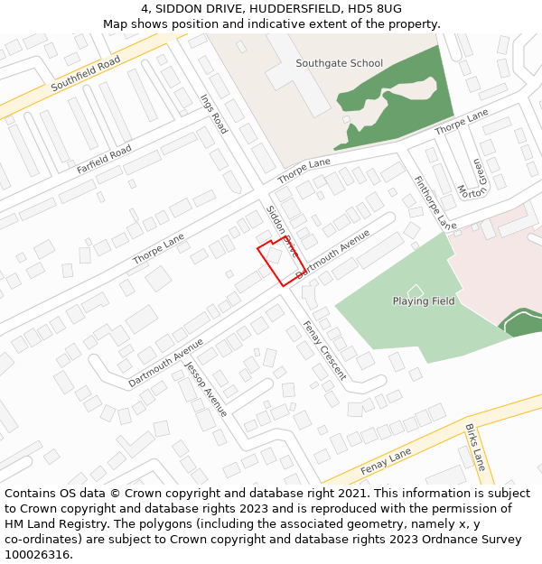 4, SIDDON DRIVE, HUDDERSFIELD, HD5 8UG: Location map and indicative extent of plot