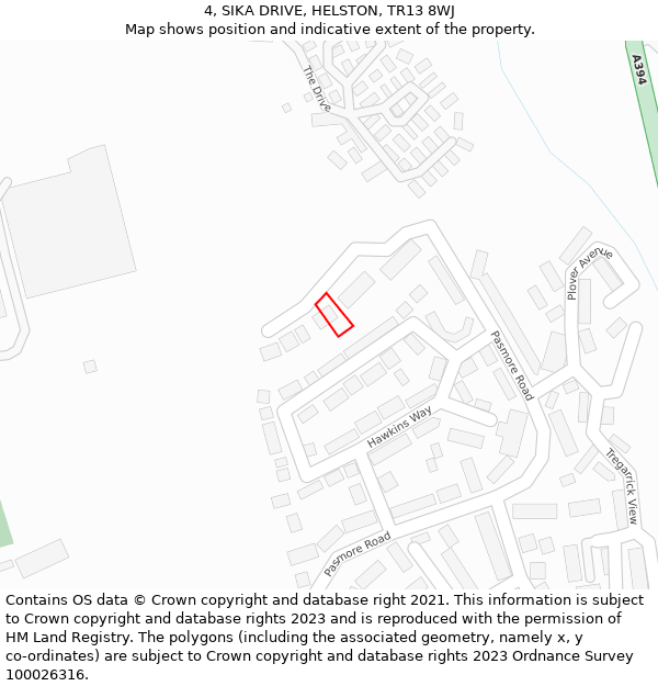 4, SIKA DRIVE, HELSTON, TR13 8WJ: Location map and indicative extent of plot