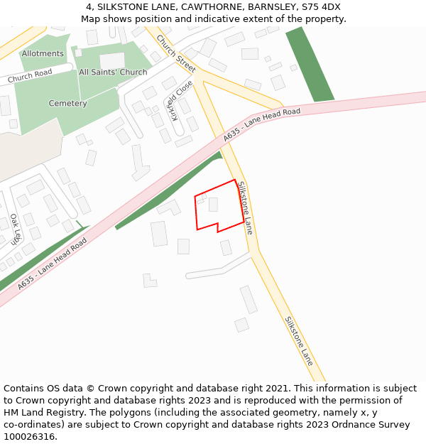 4, SILKSTONE LANE, CAWTHORNE, BARNSLEY, S75 4DX: Location map and indicative extent of plot