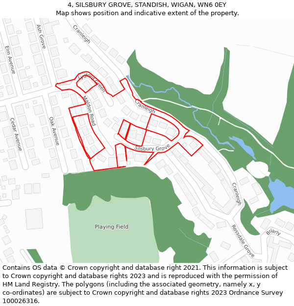 4, SILSBURY GROVE, STANDISH, WIGAN, WN6 0EY: Location map and indicative extent of plot