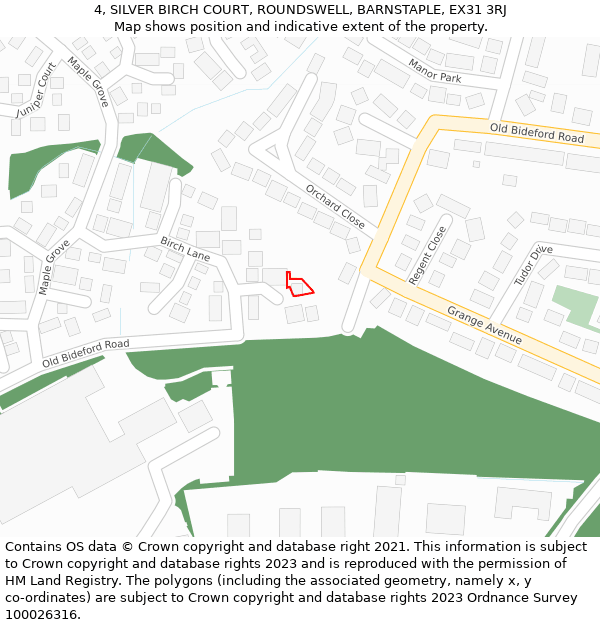 4, SILVER BIRCH COURT, ROUNDSWELL, BARNSTAPLE, EX31 3RJ: Location map and indicative extent of plot