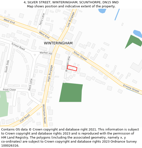 4, SILVER STREET, WINTERINGHAM, SCUNTHORPE, DN15 9ND: Location map and indicative extent of plot