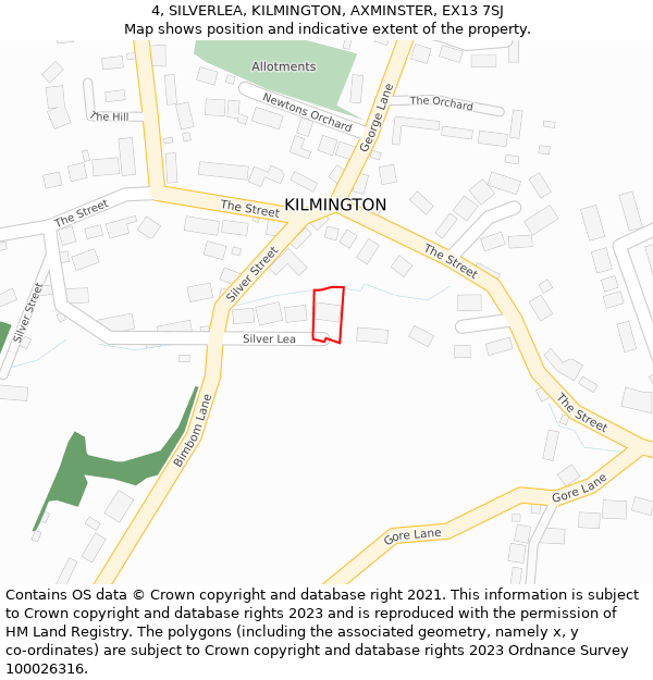 4, SILVERLEA, KILMINGTON, AXMINSTER, EX13 7SJ: Location map and indicative extent of plot