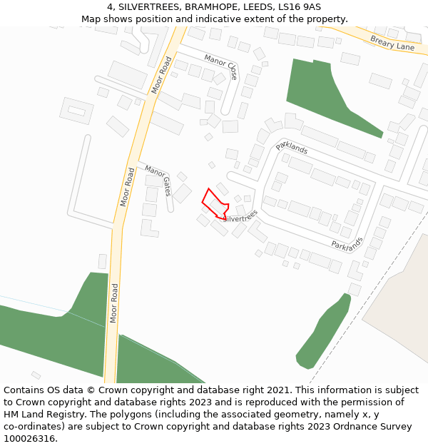 4, SILVERTREES, BRAMHOPE, LEEDS, LS16 9AS: Location map and indicative extent of plot