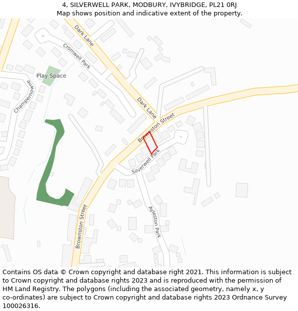 4, SILVERWELL PARK, MODBURY, IVYBRIDGE, PL21 0RJ: Location map and indicative extent of plot