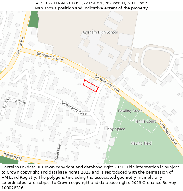 4, SIR WILLIAMS CLOSE, AYLSHAM, NORWICH, NR11 6AP: Location map and indicative extent of plot