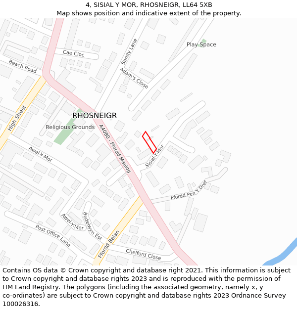 4, SISIAL Y MOR, RHOSNEIGR, LL64 5XB: Location map and indicative extent of plot