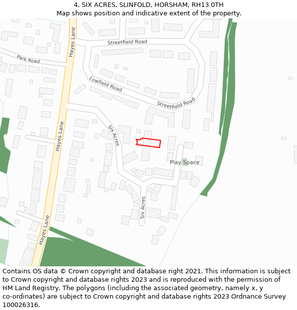 4, SIX ACRES, SLINFOLD, HORSHAM, RH13 0TH: Location map and indicative extent of plot