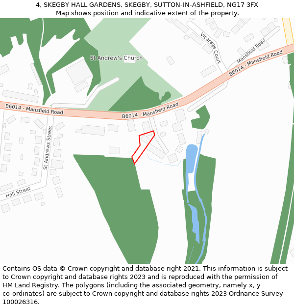 4, SKEGBY HALL GARDENS, SKEGBY, SUTTON-IN-ASHFIELD, NG17 3FX: Location map and indicative extent of plot