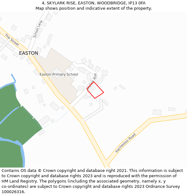 4, SKYLARK RISE, EASTON, WOODBRIDGE, IP13 0FA: Location map and indicative extent of plot