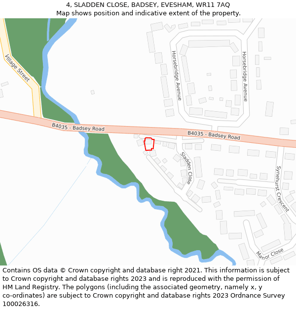 4, SLADDEN CLOSE, BADSEY, EVESHAM, WR11 7AQ: Location map and indicative extent of plot