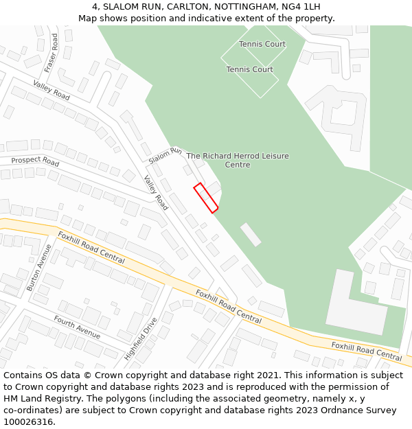 4, SLALOM RUN, CARLTON, NOTTINGHAM, NG4 1LH: Location map and indicative extent of plot