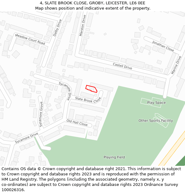 4, SLATE BROOK CLOSE, GROBY, LEICESTER, LE6 0EE: Location map and indicative extent of plot