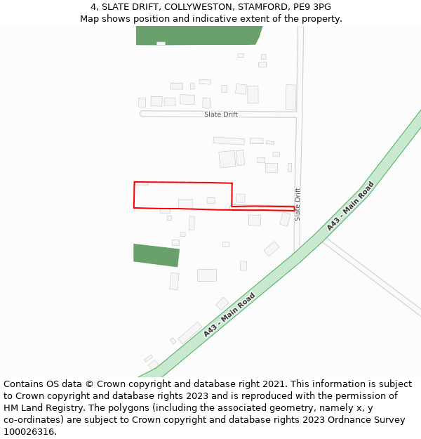 4, SLATE DRIFT, COLLYWESTON, STAMFORD, PE9 3PG: Location map and indicative extent of plot