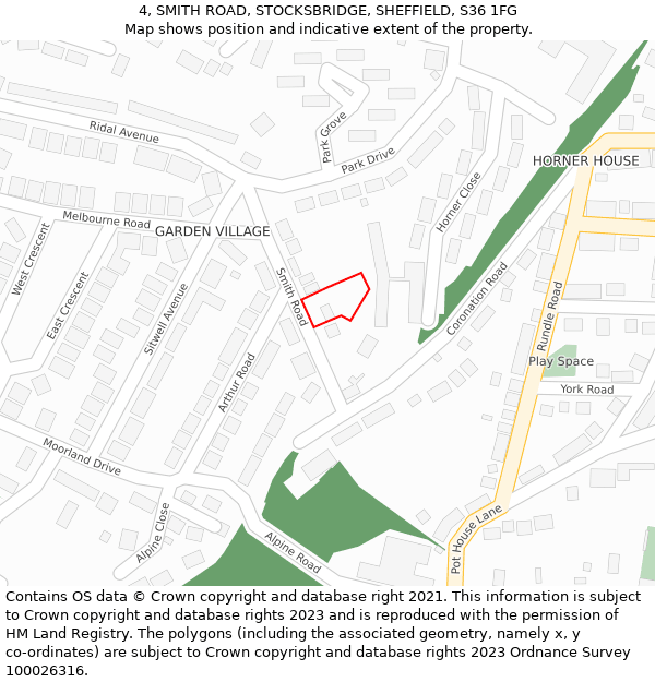 4, SMITH ROAD, STOCKSBRIDGE, SHEFFIELD, S36 1FG: Location map and indicative extent of plot
