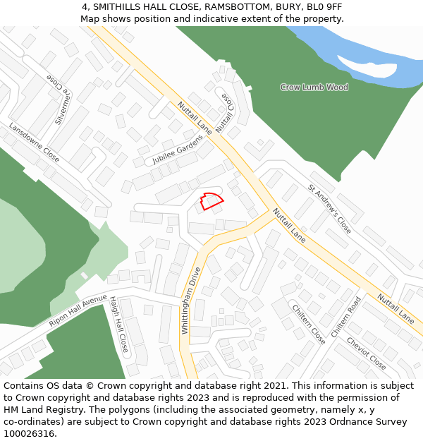 4, SMITHILLS HALL CLOSE, RAMSBOTTOM, BURY, BL0 9FF: Location map and indicative extent of plot