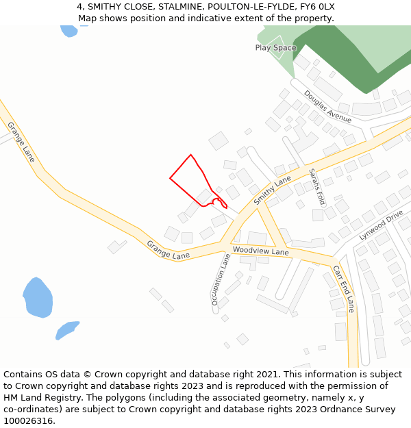 4, SMITHY CLOSE, STALMINE, POULTON-LE-FYLDE, FY6 0LX: Location map and indicative extent of plot