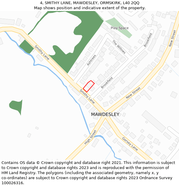 4, SMITHY LANE, MAWDESLEY, ORMSKIRK, L40 2QQ: Location map and indicative extent of plot