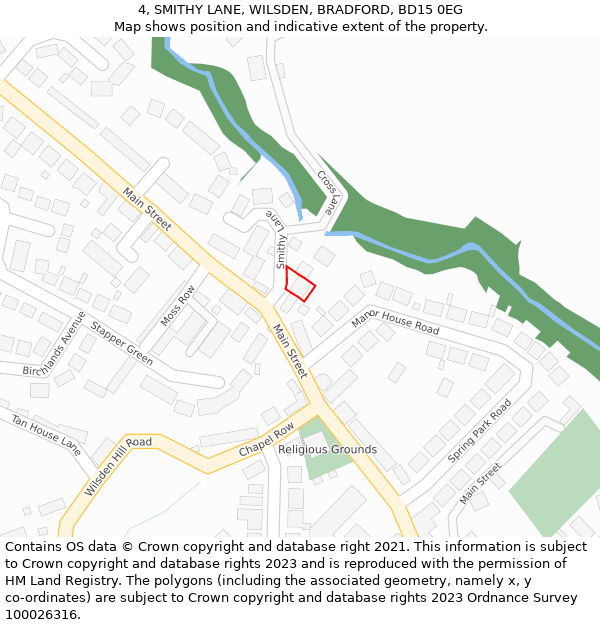 4, SMITHY LANE, WILSDEN, BRADFORD, BD15 0EG: Location map and indicative extent of plot