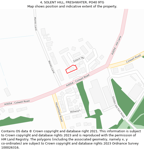 4, SOLENT HILL, FRESHWATER, PO40 9TG: Location map and indicative extent of plot