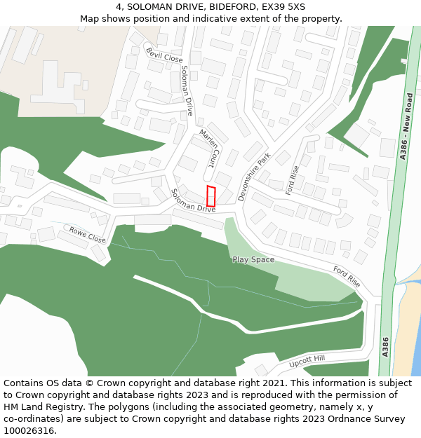 4, SOLOMAN DRIVE, BIDEFORD, EX39 5XS: Location map and indicative extent of plot