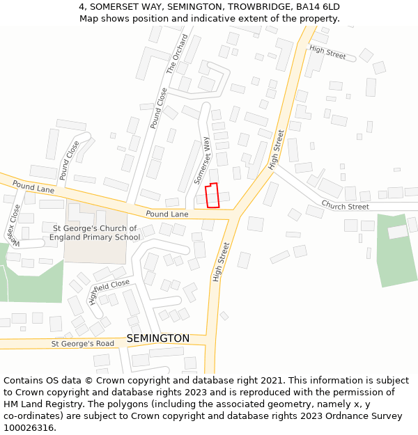 4, SOMERSET WAY, SEMINGTON, TROWBRIDGE, BA14 6LD: Location map and indicative extent of plot