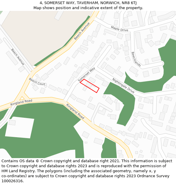 4, SOMERSET WAY, TAVERHAM, NORWICH, NR8 6TJ: Location map and indicative extent of plot