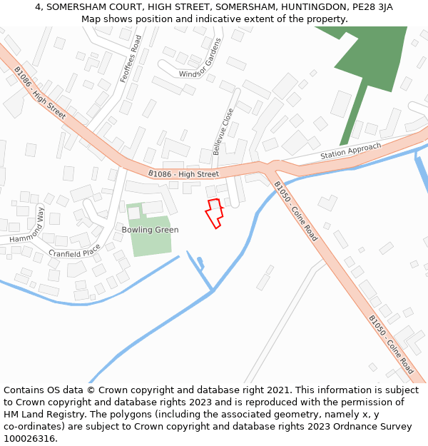 4, SOMERSHAM COURT, HIGH STREET, SOMERSHAM, HUNTINGDON, PE28 3JA: Location map and indicative extent of plot