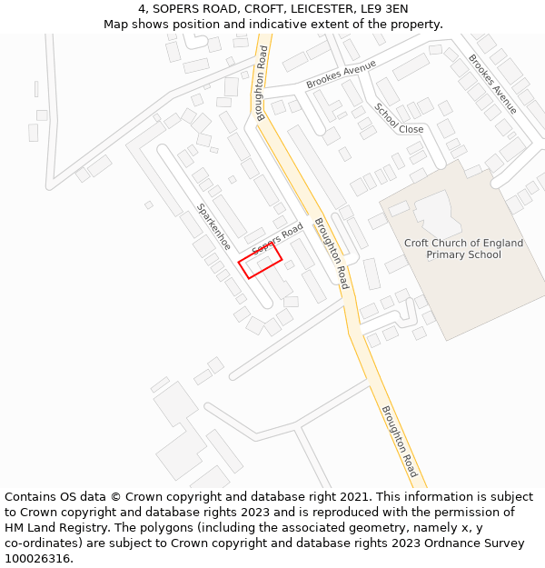 4, SOPERS ROAD, CROFT, LEICESTER, LE9 3EN: Location map and indicative extent of plot