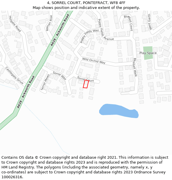 4, SORREL COURT, PONTEFRACT, WF8 4FF: Location map and indicative extent of plot