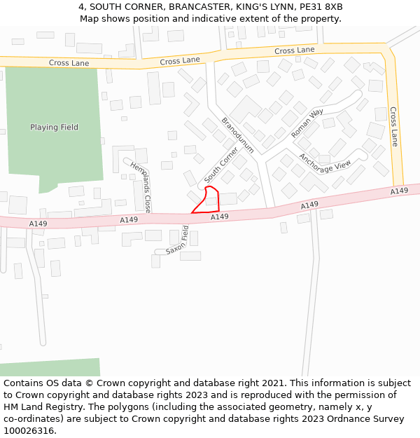 4, SOUTH CORNER, BRANCASTER, KING'S LYNN, PE31 8XB: Location map and indicative extent of plot