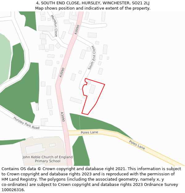 4, SOUTH END CLOSE, HURSLEY, WINCHESTER, SO21 2LJ: Location map and indicative extent of plot