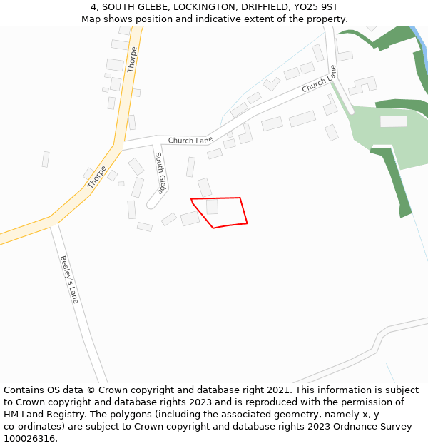 4, SOUTH GLEBE, LOCKINGTON, DRIFFIELD, YO25 9ST: Location map and indicative extent of plot