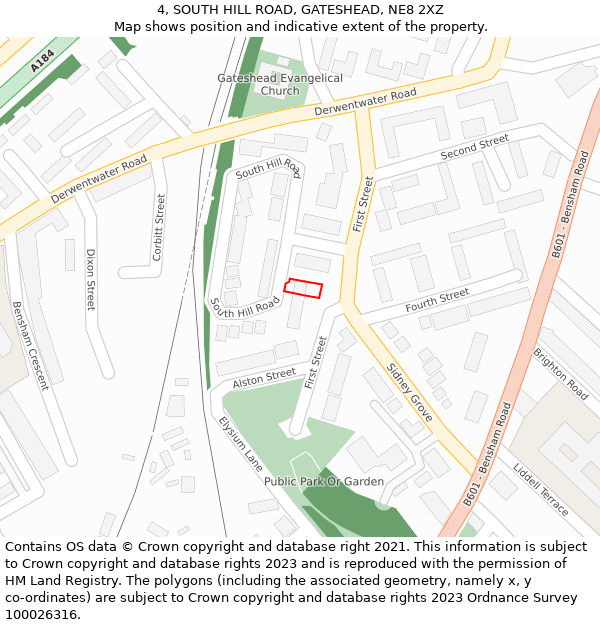 4, SOUTH HILL ROAD, GATESHEAD, NE8 2XZ: Location map and indicative extent of plot