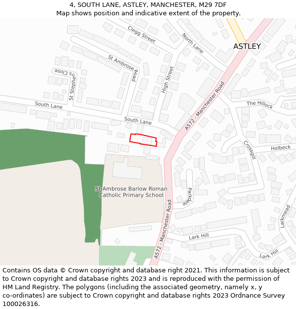 4, SOUTH LANE, ASTLEY, MANCHESTER, M29 7DF: Location map and indicative extent of plot