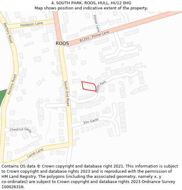 4, SOUTH PARK, ROOS, HULL, HU12 0HG: Location map and indicative extent of plot