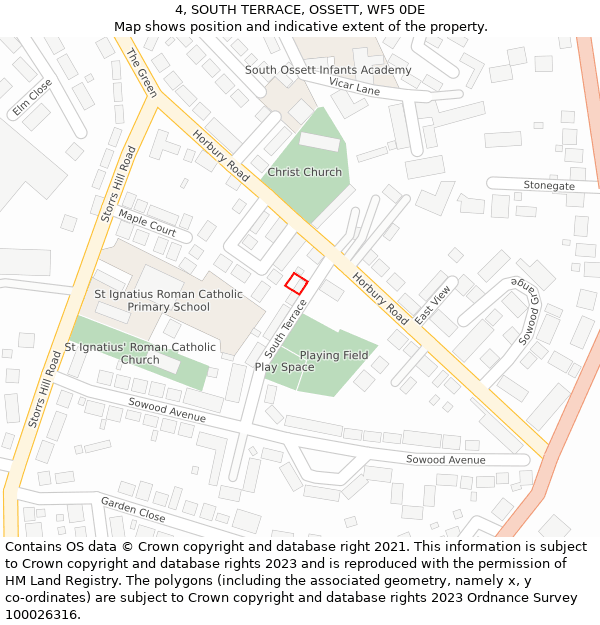 4, SOUTH TERRACE, OSSETT, WF5 0DE: Location map and indicative extent of plot