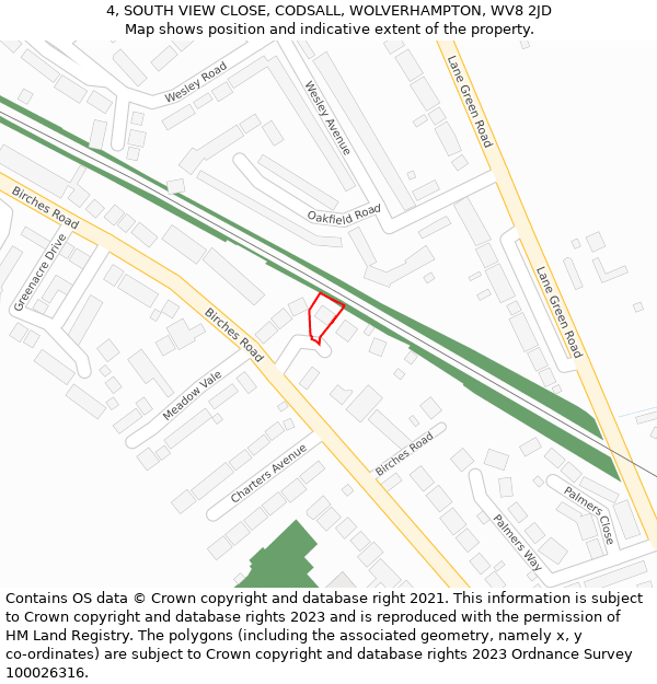 4, SOUTH VIEW CLOSE, CODSALL, WOLVERHAMPTON, WV8 2JD: Location map and indicative extent of plot