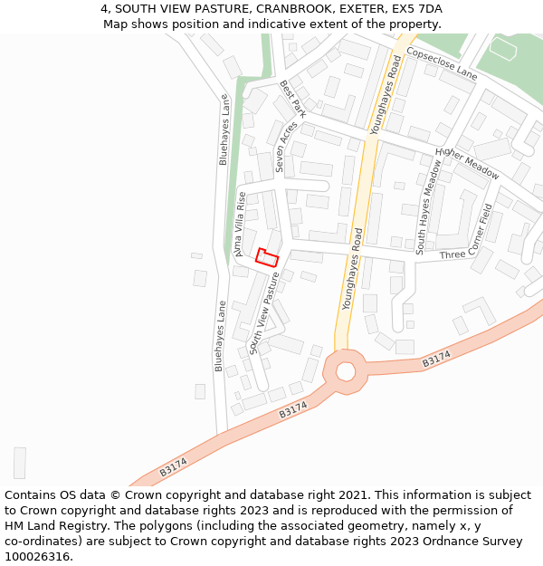 4, SOUTH VIEW PASTURE, CRANBROOK, EXETER, EX5 7DA: Location map and indicative extent of plot