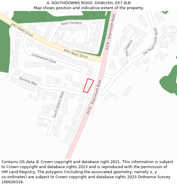 4, SOUTHDOWNS ROAD, DAWLISH, EX7 0LB: Location map and indicative extent of plot