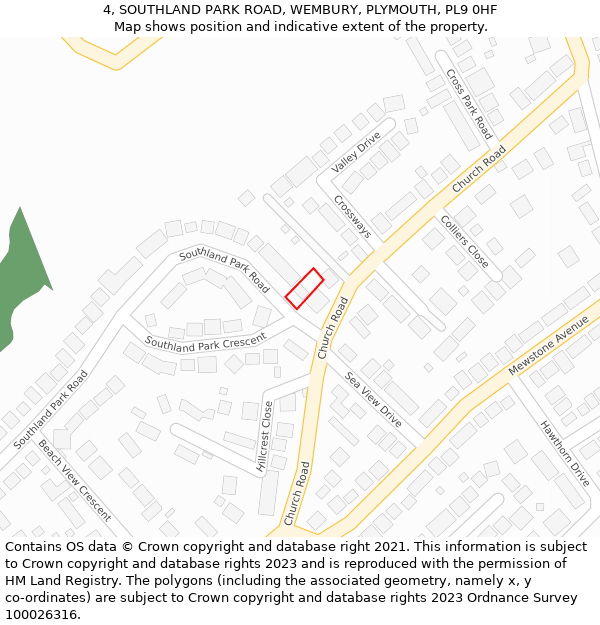 4, SOUTHLAND PARK ROAD, WEMBURY, PLYMOUTH, PL9 0HF: Location map and indicative extent of plot