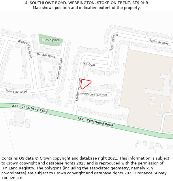 4, SOUTHLOWE ROAD, WERRINGTON, STOKE-ON-TRENT, ST9 0HR: Location map and indicative extent of plot