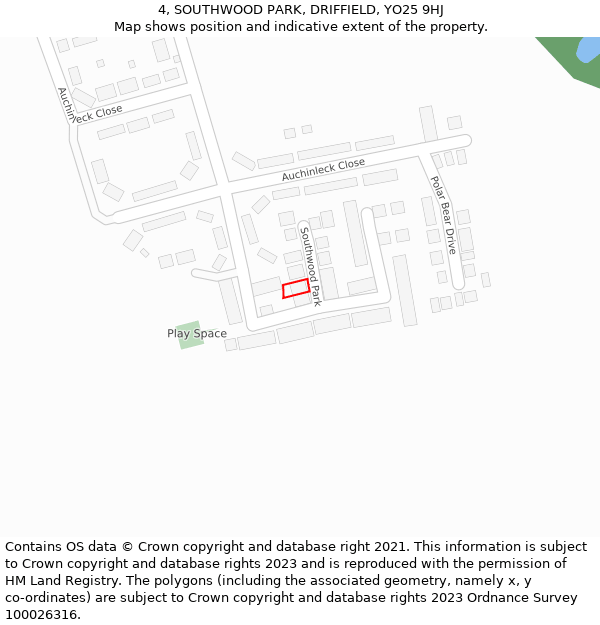 4, SOUTHWOOD PARK, DRIFFIELD, YO25 9HJ: Location map and indicative extent of plot