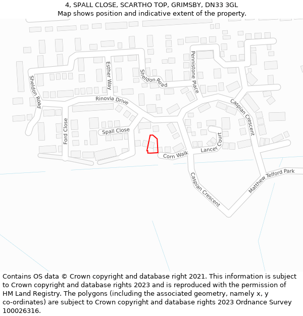 4, SPALL CLOSE, SCARTHO TOP, GRIMSBY, DN33 3GL: Location map and indicative extent of plot