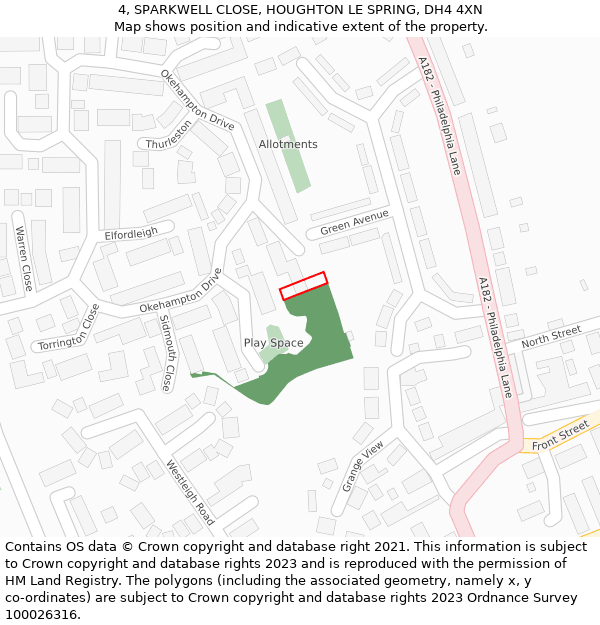 4, SPARKWELL CLOSE, HOUGHTON LE SPRING, DH4 4XN: Location map and indicative extent of plot