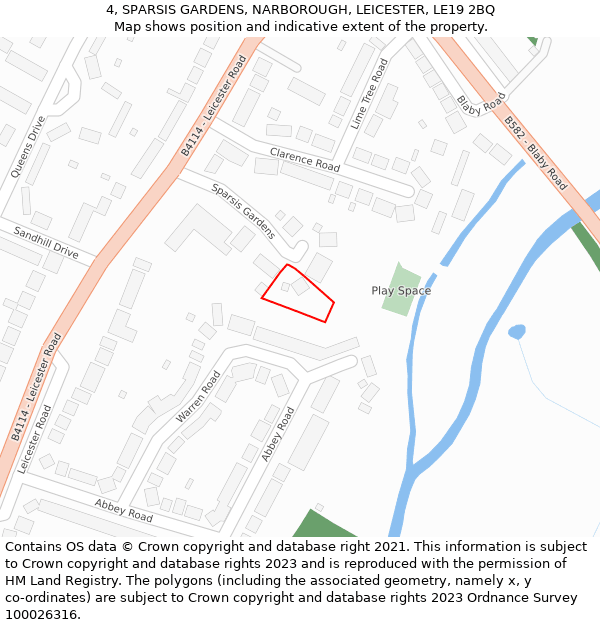 4, SPARSIS GARDENS, NARBOROUGH, LEICESTER, LE19 2BQ: Location map and indicative extent of plot